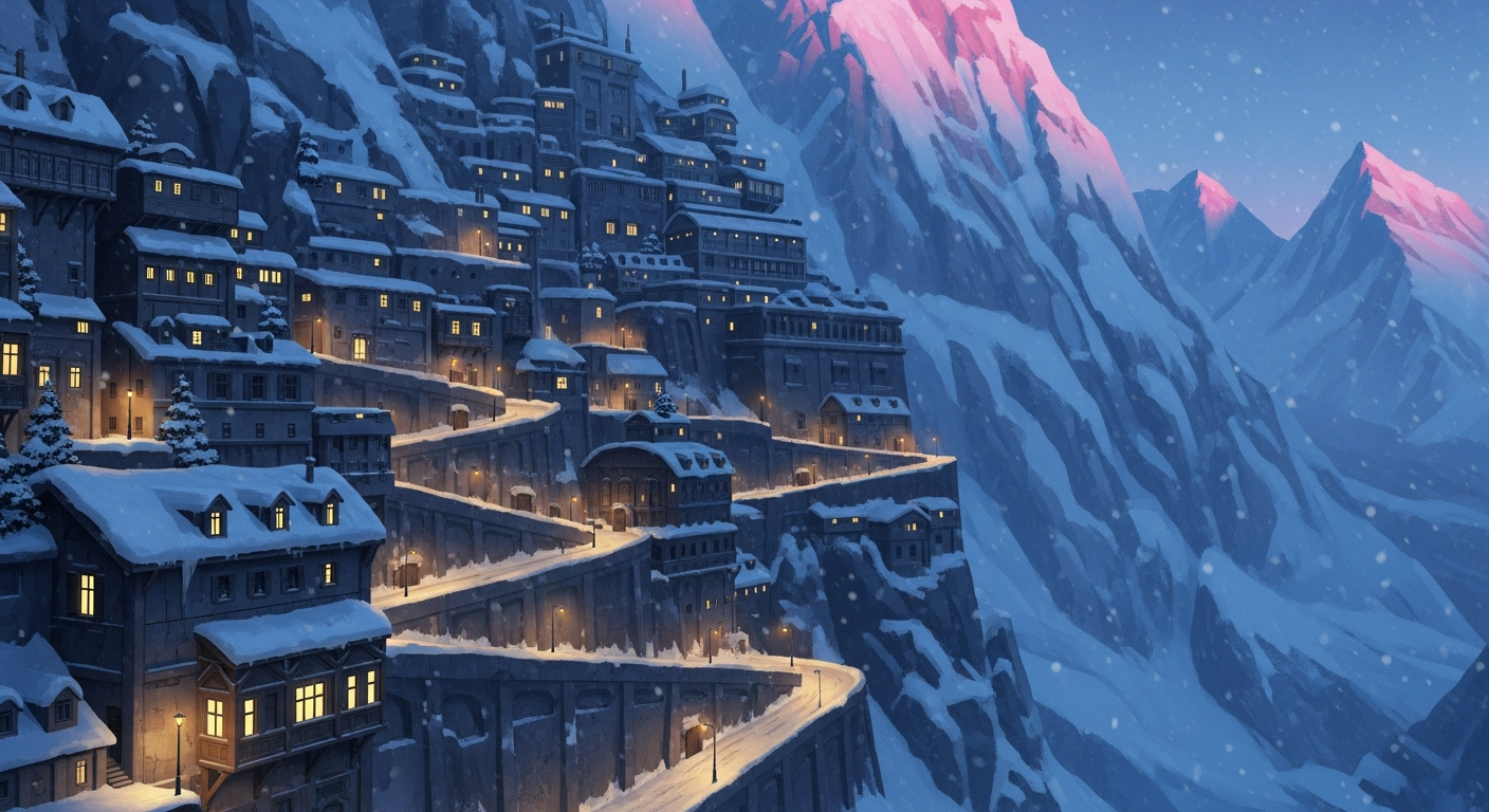 Alpenglow city at dusk